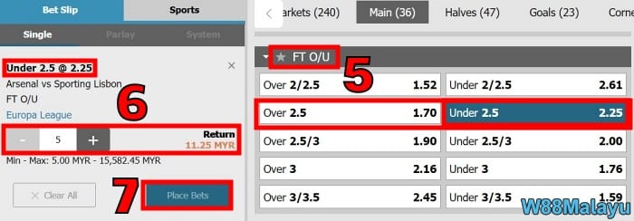 w88 what does over under 2.5 mean under bet explained