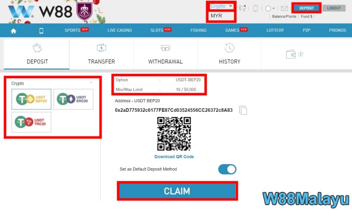 w88 deposit cara deposit di w88 in crytocurrency account
